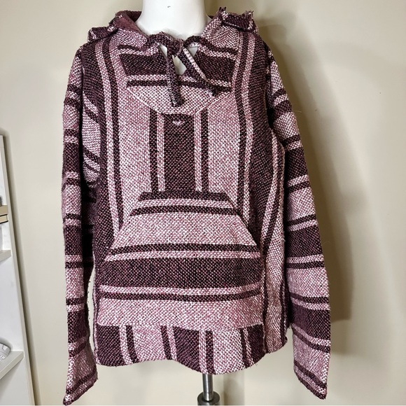 Mexican Baja Style Pink Blanket Pullover Hoodie - Picture 2 of 5